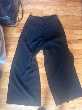 J. Peterman Black Wide-Leg Pleated Trousers